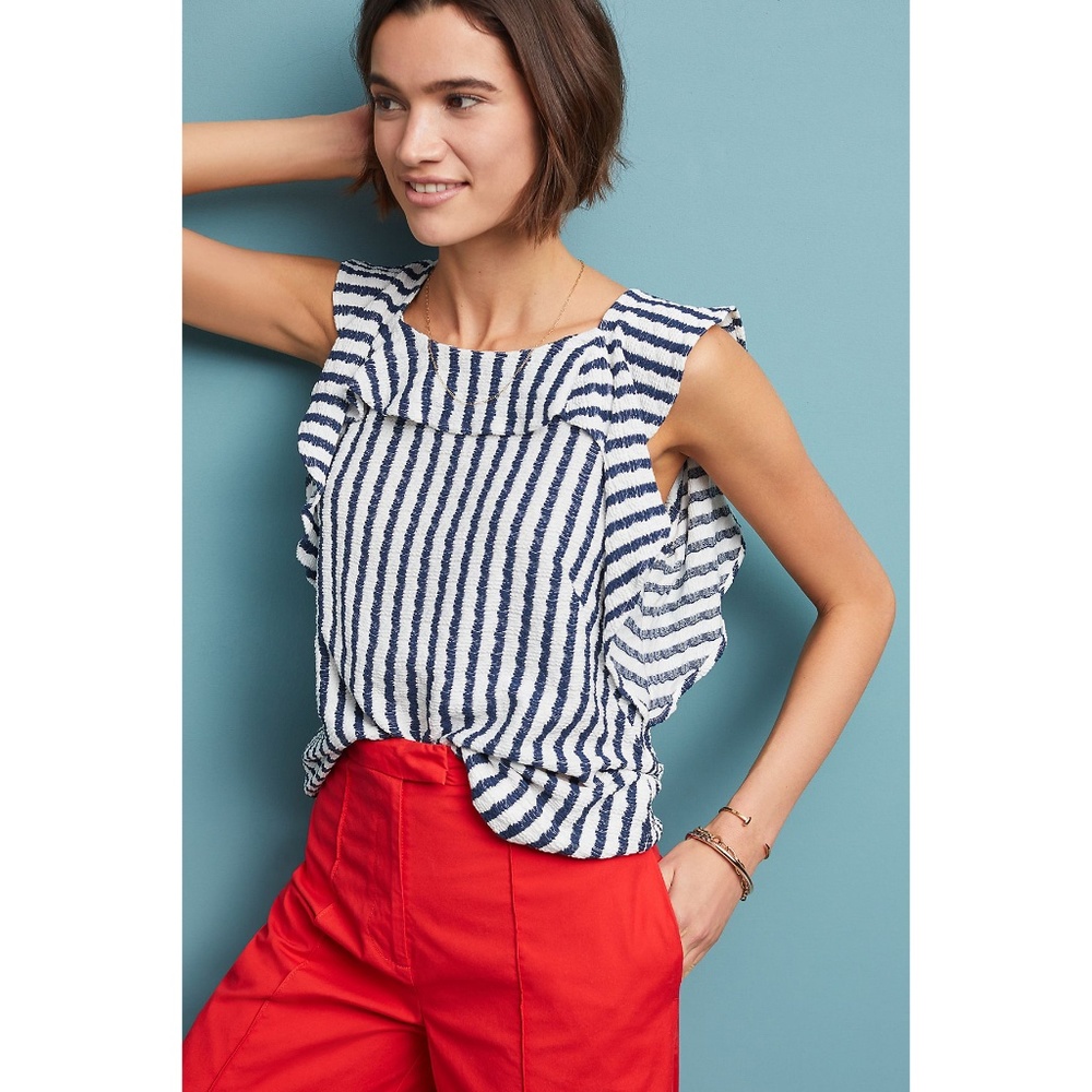 Eva Franco Anthropologie Keely Striped Ruffle Top - Picture 1 of 7